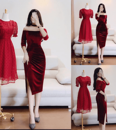 Mua Đầm dự tiệc vải nhung 2191 màu đỏ GUCO | Tiki