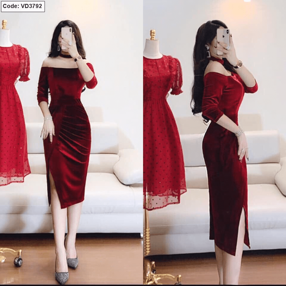 Váy vải thô Hàn Quốc mặc siêu mát giúp che eo to
