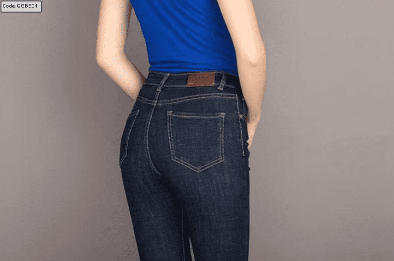 Quần jean giấy nữ màu xanh chỉ vàng size đại