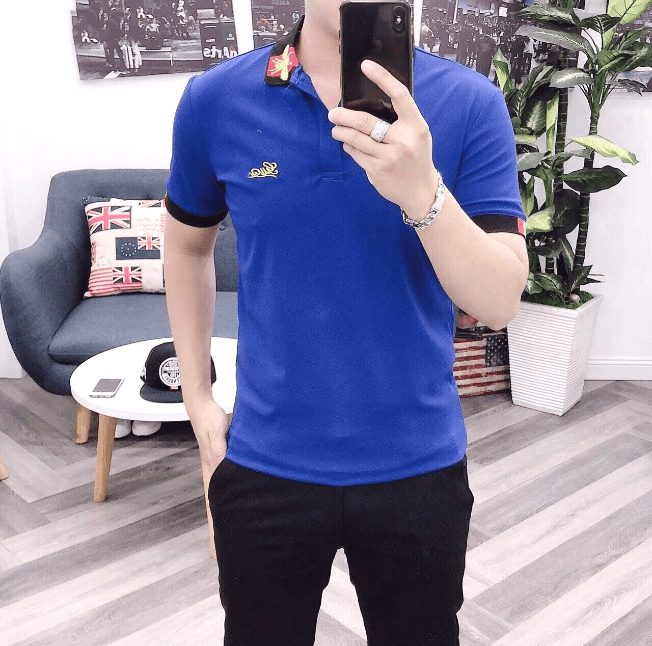Chợ sỉ áo thun nam cổ bẻ thêu chữ