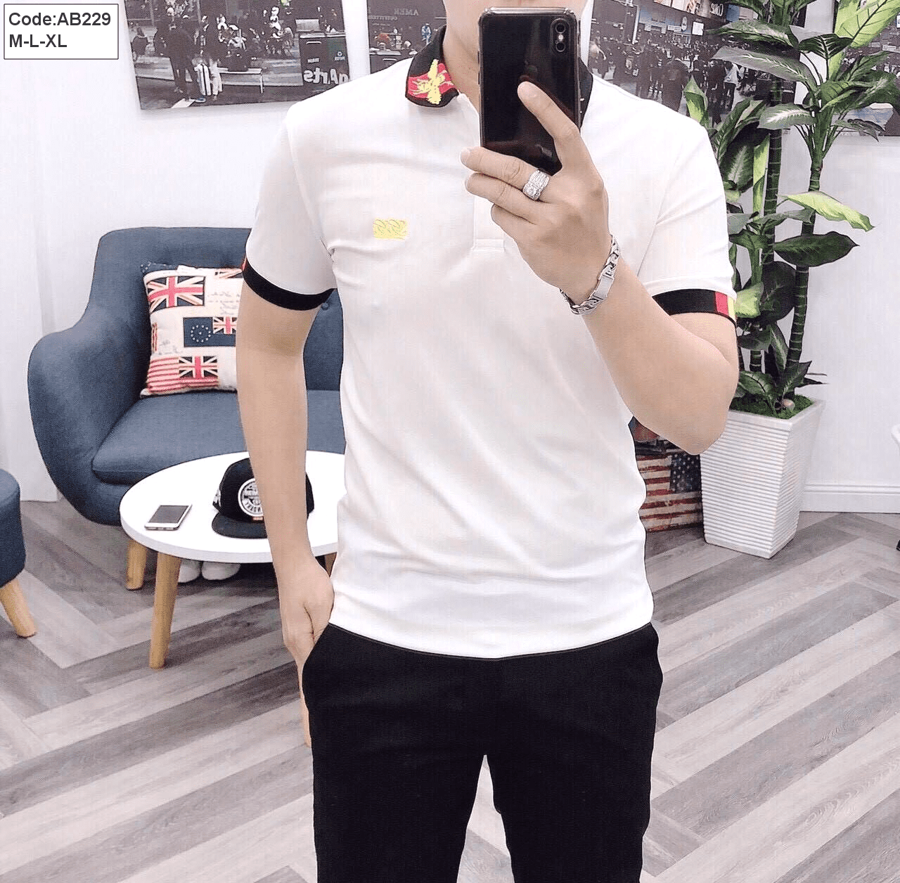 Chợ sỉ áo thun nam cổ bẻ thêu chữ