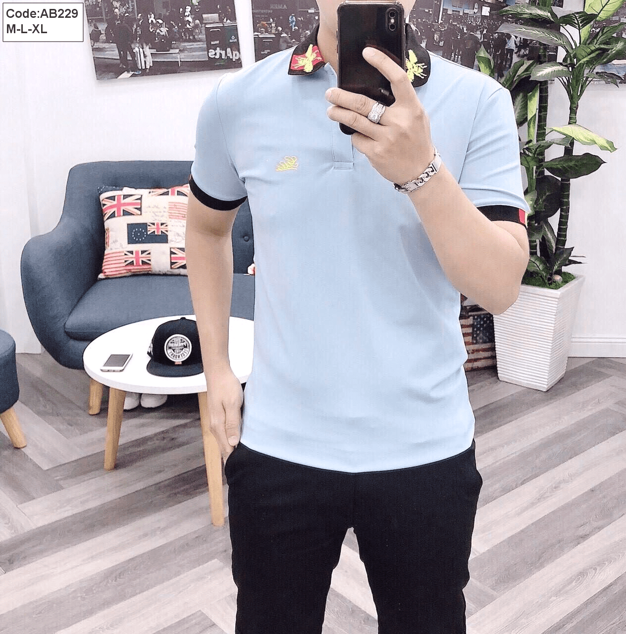 Chợ sỉ áo thun nam cổ bẻ thêu chữ