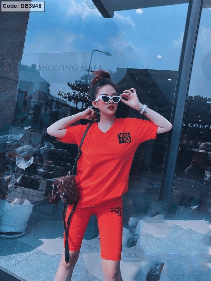 Chợ sỉ set bộ áo cổ tim quần lững chữ thêu logo