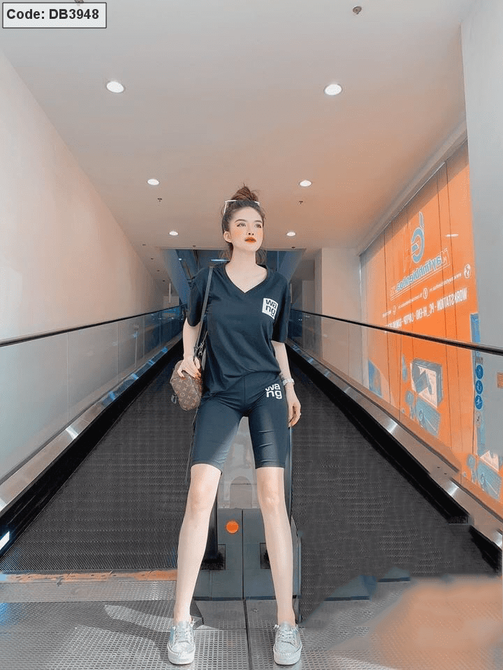 Chợ sỉ set bộ áo cổ tim quần lững chữ thêu logo