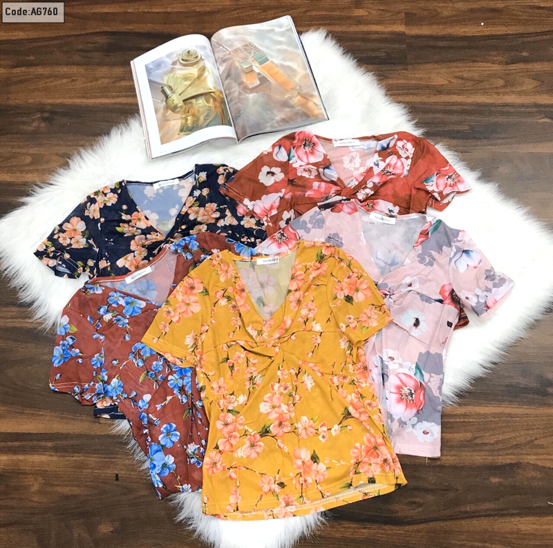 Chợ sỉ áo kiểu nữ voan thun bông cổ xoắn