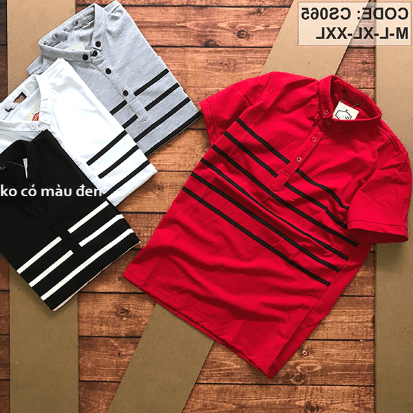 Áo thun nam cá sấu cổ bẻ sọc ngang Boss