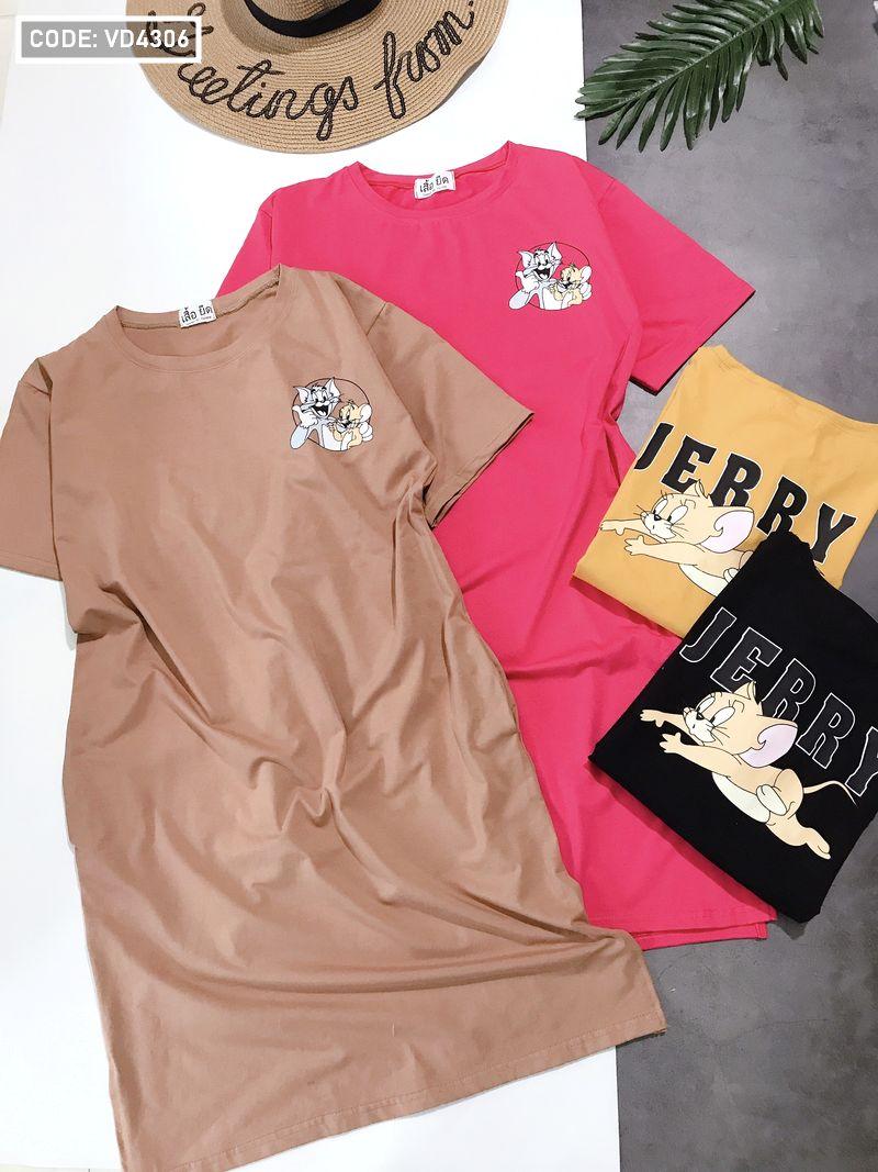 Đầm thun in hình chuột Jerry cao cấp