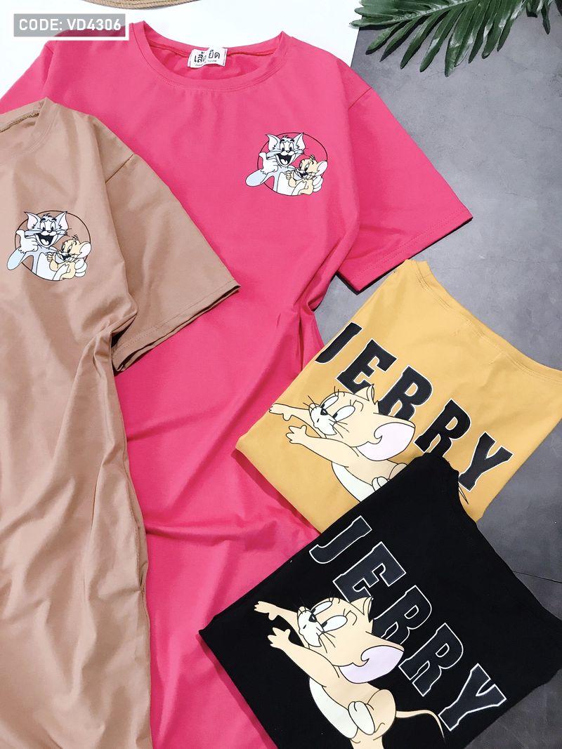 Đầm thun in hình chuột Jerry cao cấp