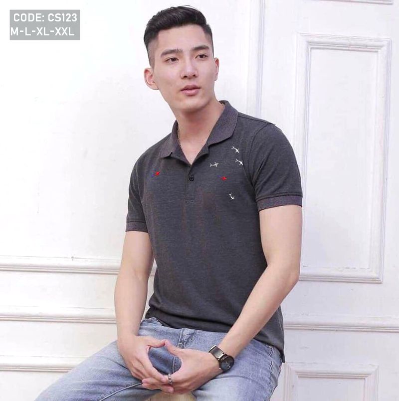 Áo thun nam thêu cá mập cao cấp