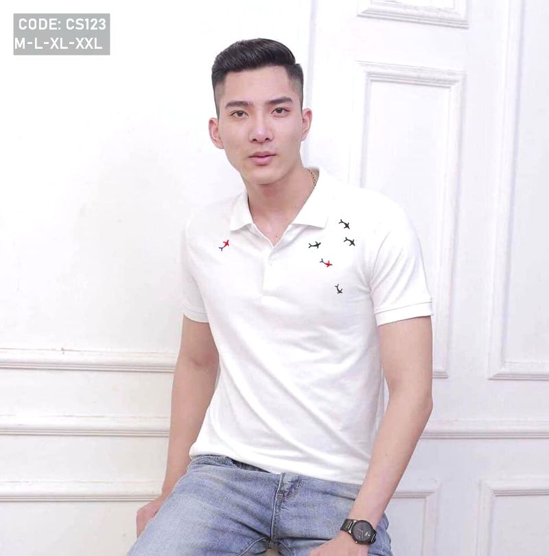 Áo thun nam thêu cá mập cao cấp