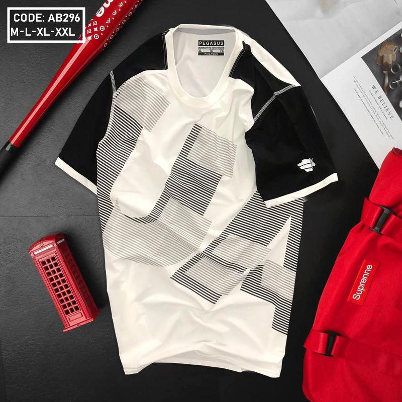 Áo thun nam cổ tròn tay phối