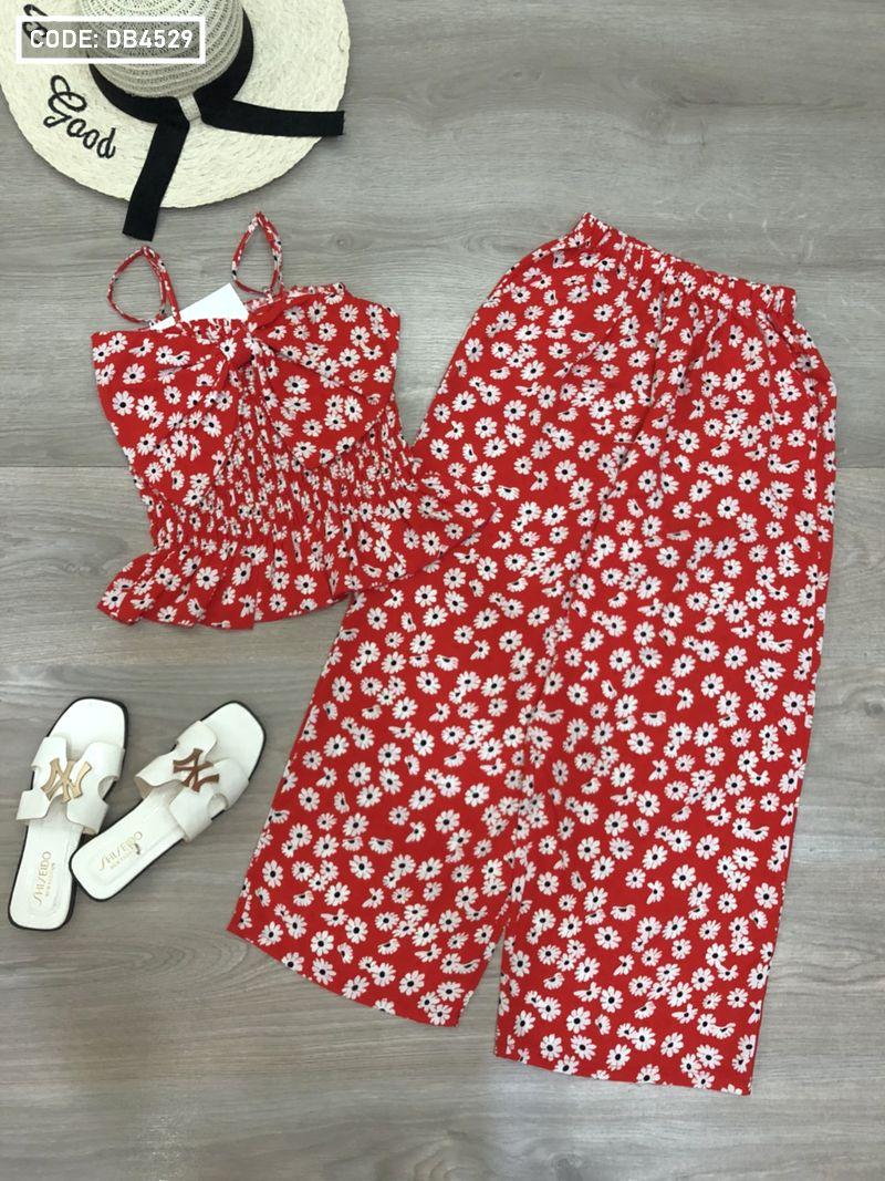 Chuyên bỏ sỉ đồ bộ ống rộng hoa cúc 2 dây kết nơ to