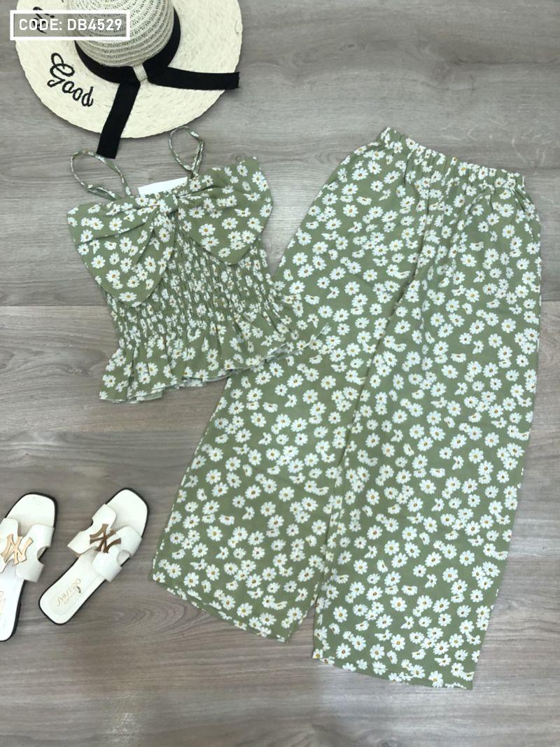 Chuyên bỏ sỉ đồ bộ ống rộng hoa cúc 2 dây kết nơ to