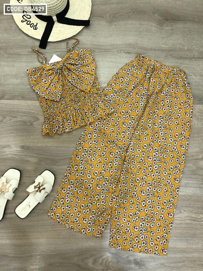 Chuyên bỏ sỉ đồ bộ ống rộng hoa cúc 2 dây kết nơ to