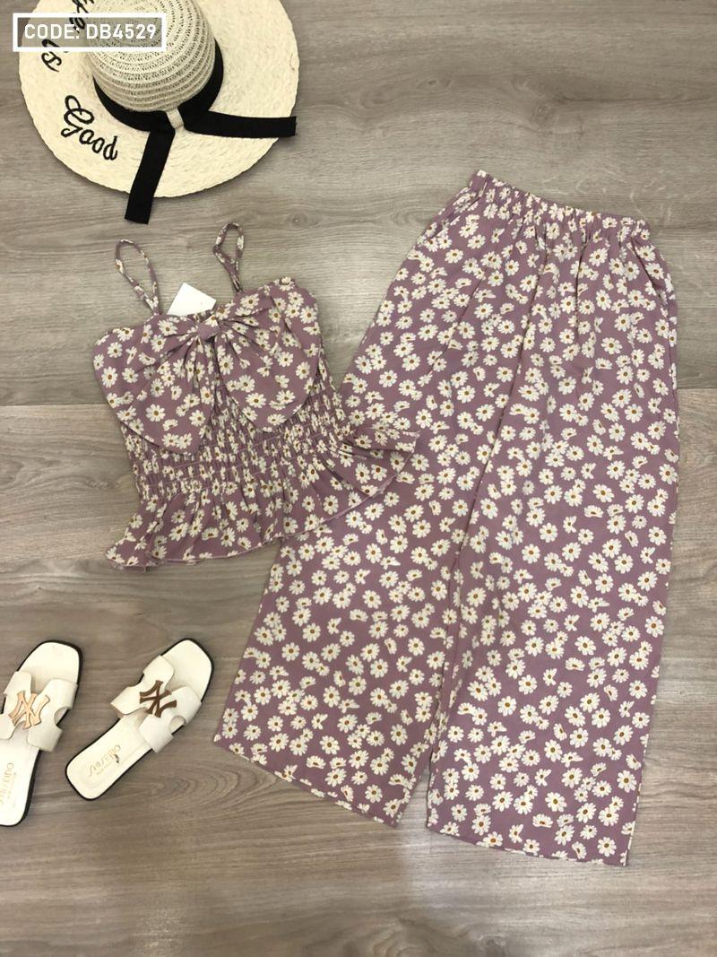 Chuyên bỏ sỉ đồ bộ ống rộng hoa cúc 2 dây kết nơ to