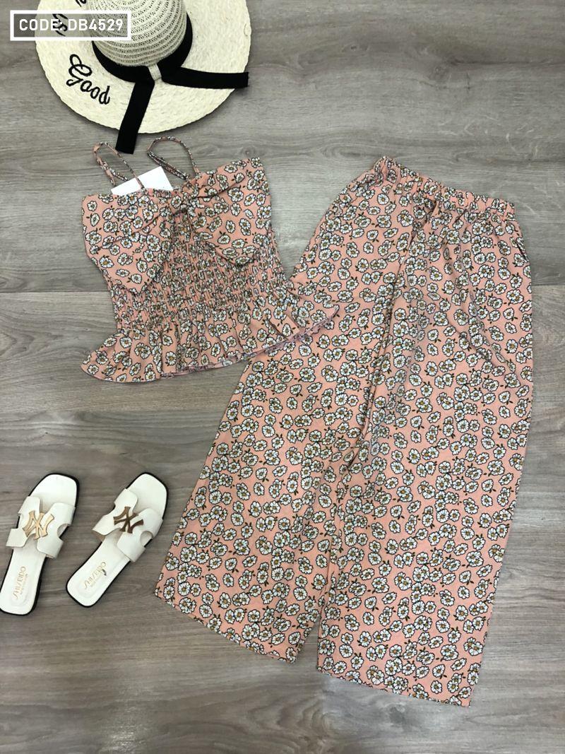 Chuyên bỏ sỉ đồ bộ ống rộng hoa cúc 2 dây kết nơ to