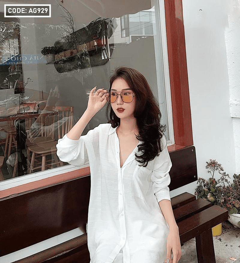 Áo sơ mi trắng form rộng vải xược gân
