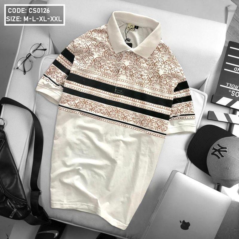 Áo thun nam cotton cổ bẻ in họa tiết