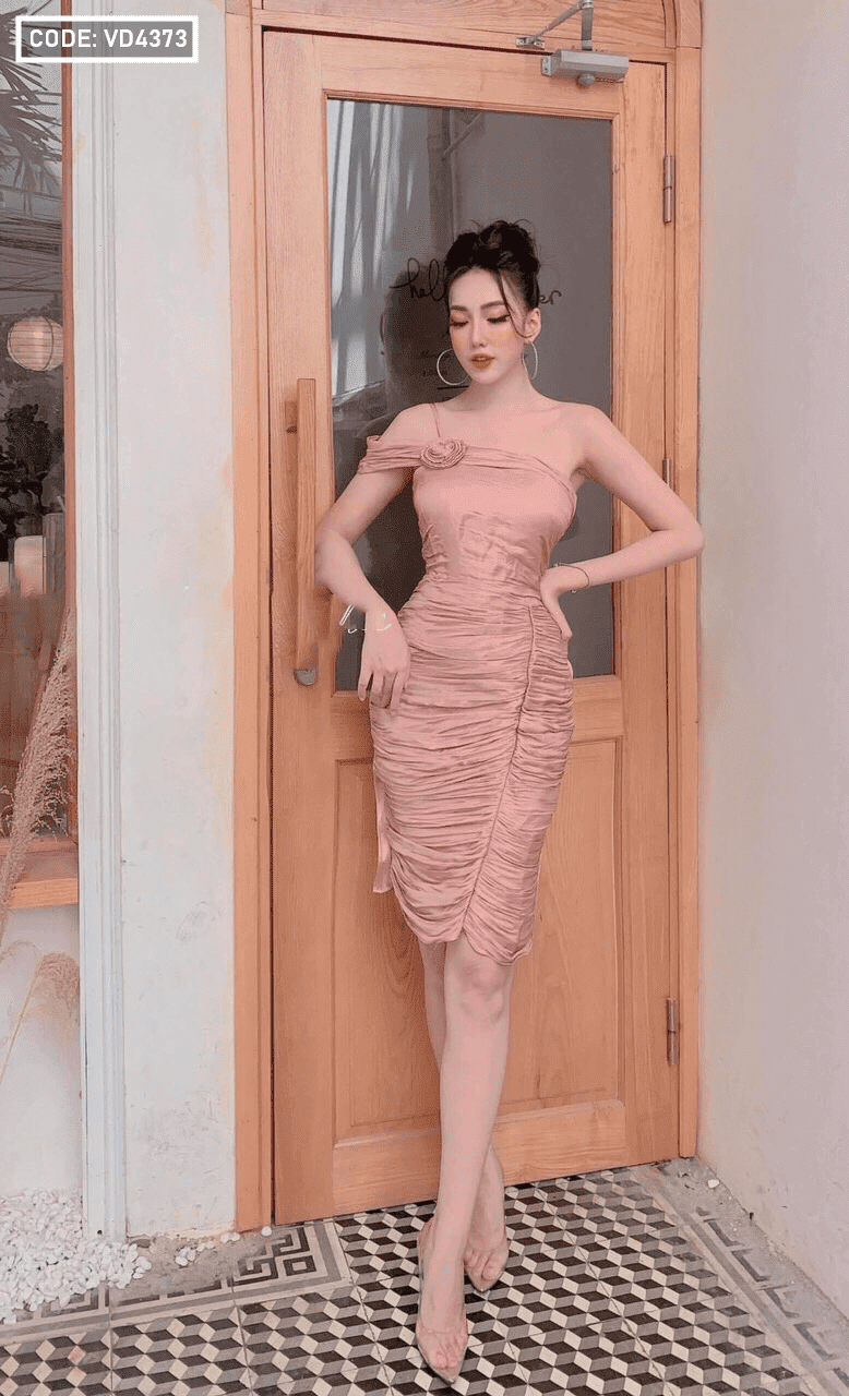 Đầm body nhúng lệch vai (3 màu)