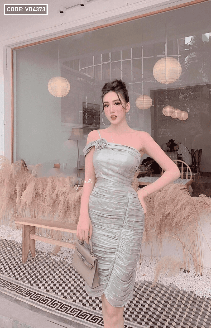 Đầm body nhúng lệch vai (3 màu)