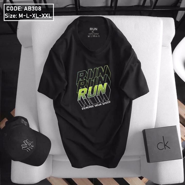 Giá sỉ áo thun nam cổ tròn in chữ Run