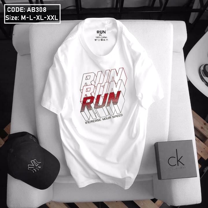 Giá sỉ áo thun nam cổ tròn in chữ Run