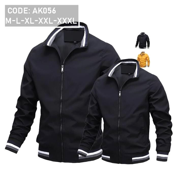 Áo khoác nam cổ trụ phối sọc 2 lớp