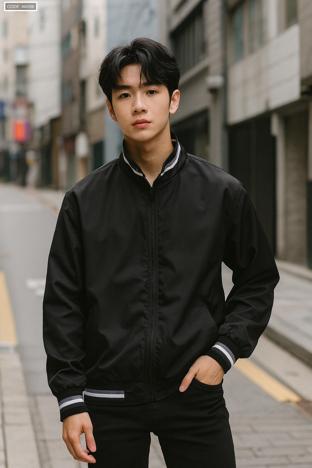 Áo Khoác Dù Nam 2 Lớp Cổ Trụ Phối Sọc 17 Áo Khoác Dù Nam 2 Lớp Cổ Trụ Phối Sọc