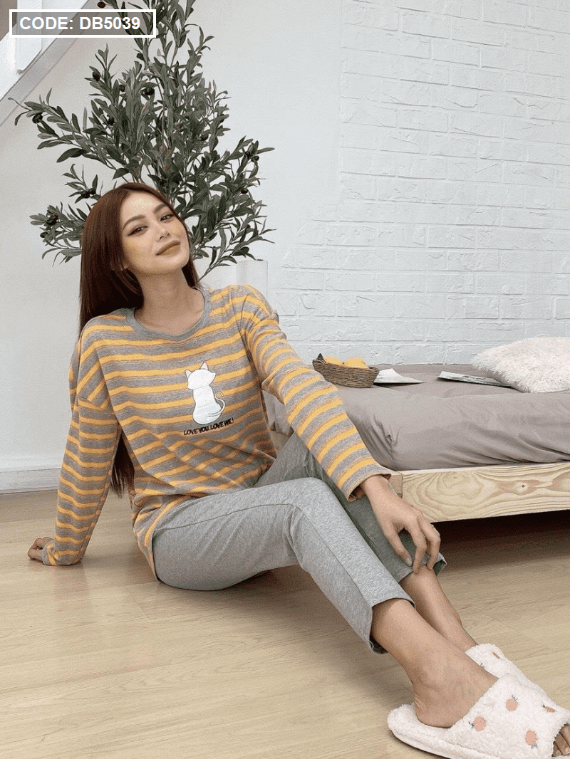 Địa điểm sỉ set bộ nữ tay dài áo sọc thêu mèo