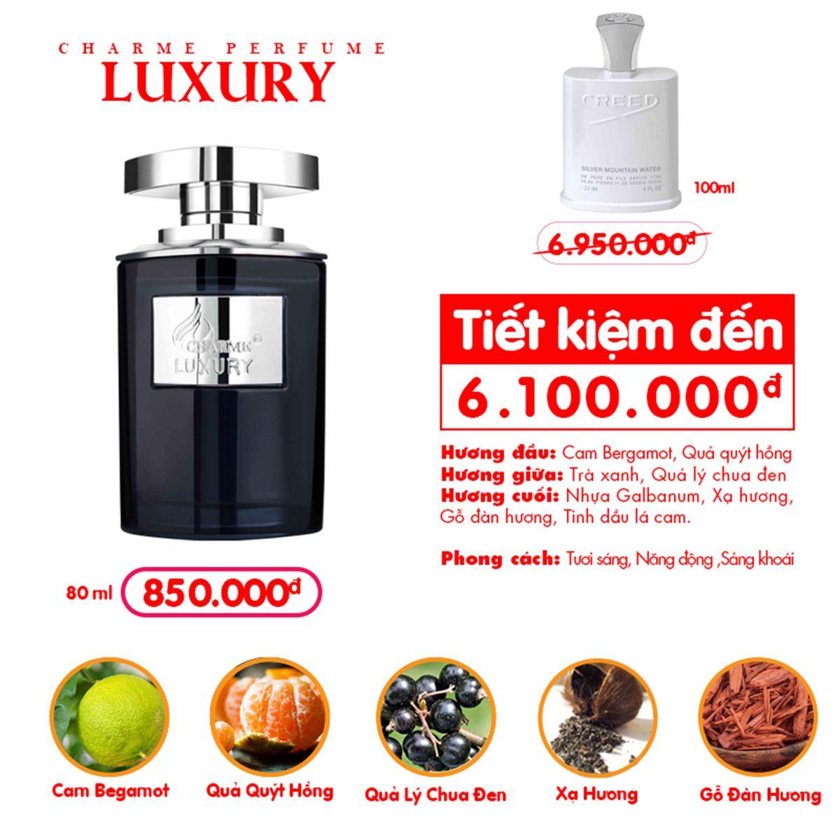 Hàng chính hãng - nước hoa nam Charme LUXURY 80ml
