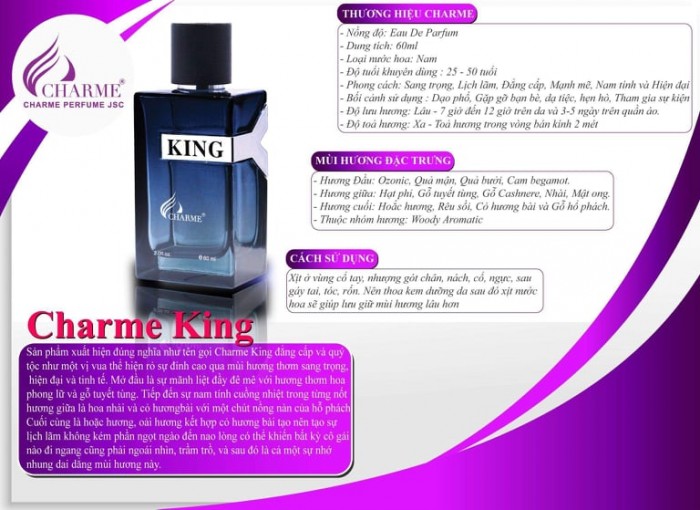 Hàng chính hãng - nước hoa nam Charme KING 60ml