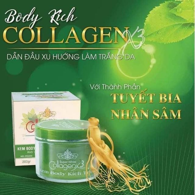 Kem Body Kích Trắng Collagen X3 Xanh