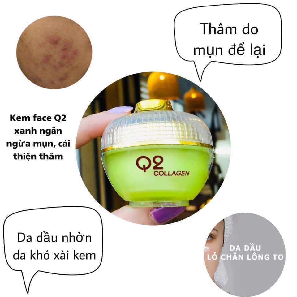 Kem face Q2 Collagen xanh trị mụn thâm sáng da