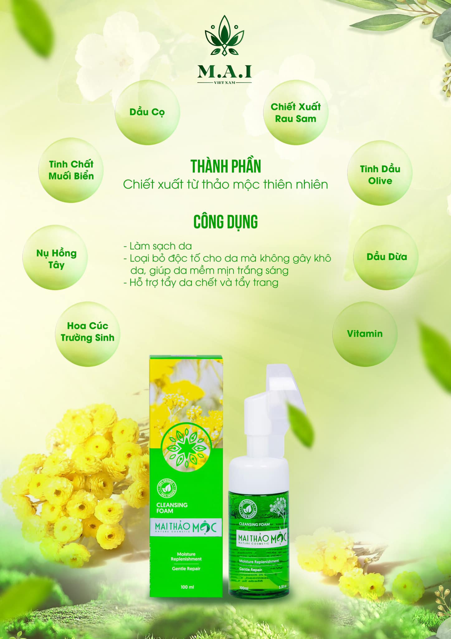 Sữa rửa mặt Mai Thảo Mộc sáng da trị mụn 100ml chính hãng