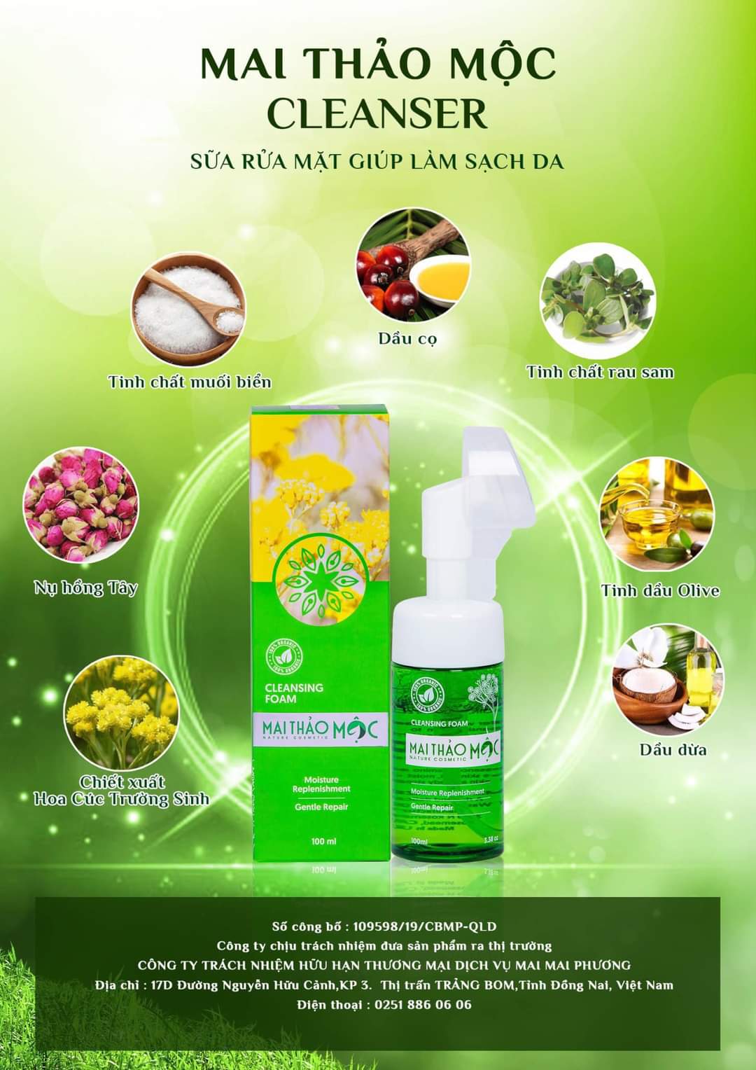 Sữa rửa mặt Mai Thảo Mộc sáng da trị mụn 100ml chính hãng