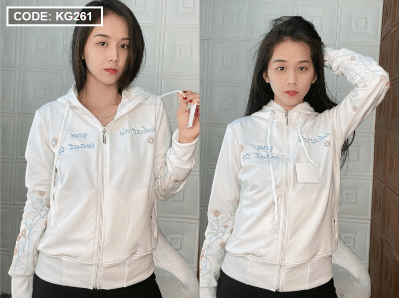 Áo khoác thun nữ có nón thêu hoa cao cấp
