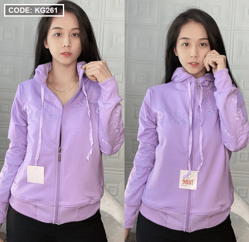 Áo khoác thun nữ có nón thêu hoa cao cấp