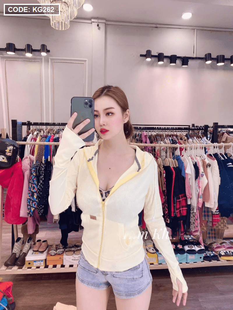Áo khoác nữ trơn tay xỏ ngón thun gân