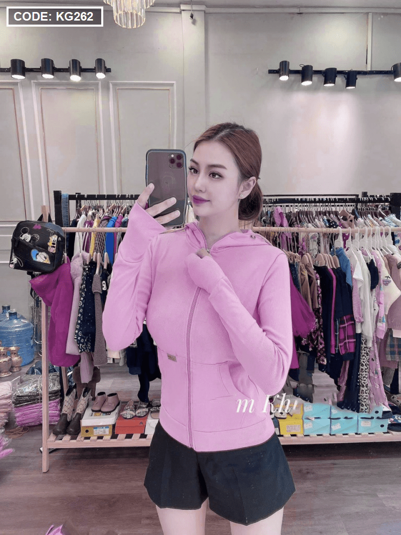 Áo khoác nữ trơn tay xỏ ngón thun gân