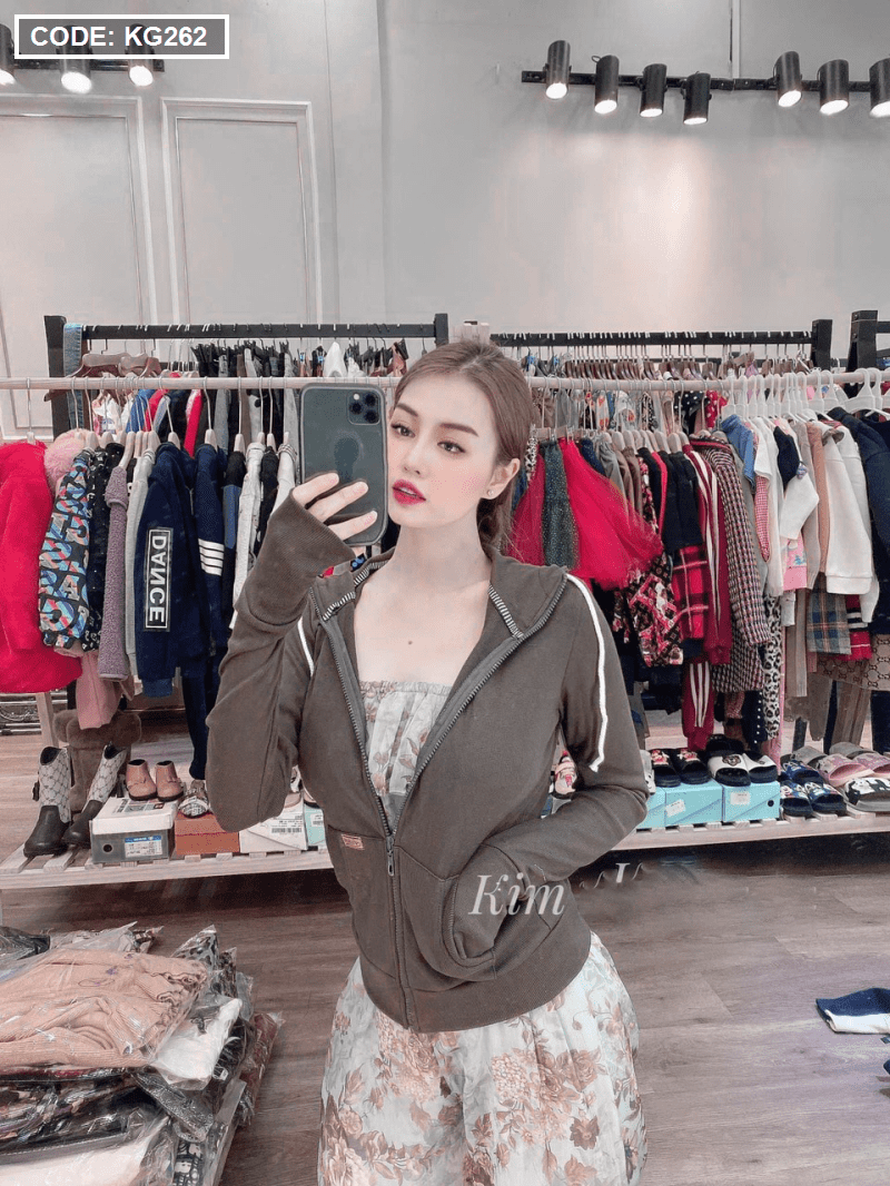 Áo khoác nữ trơn tay xỏ ngón thun gân
