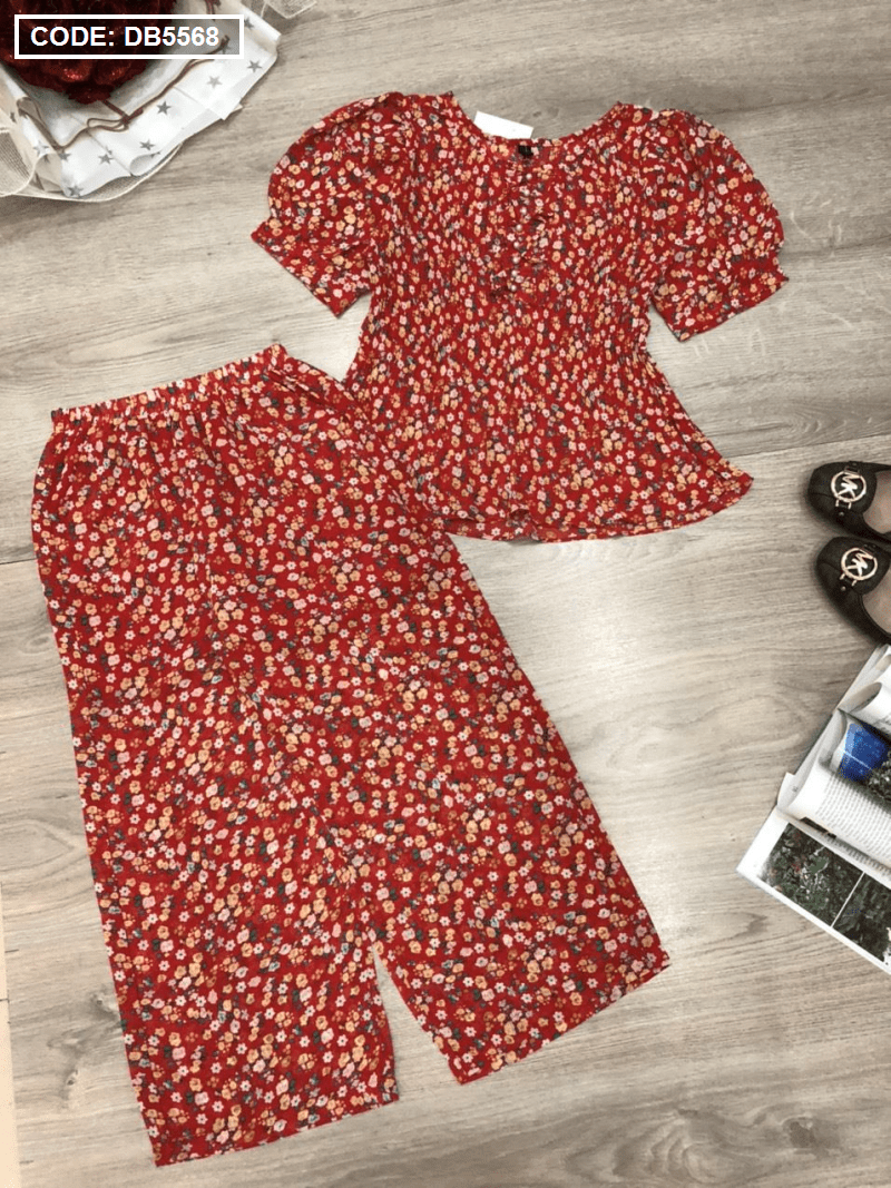 Set đồ bộ áo hoa quần ống rộng vải lụa