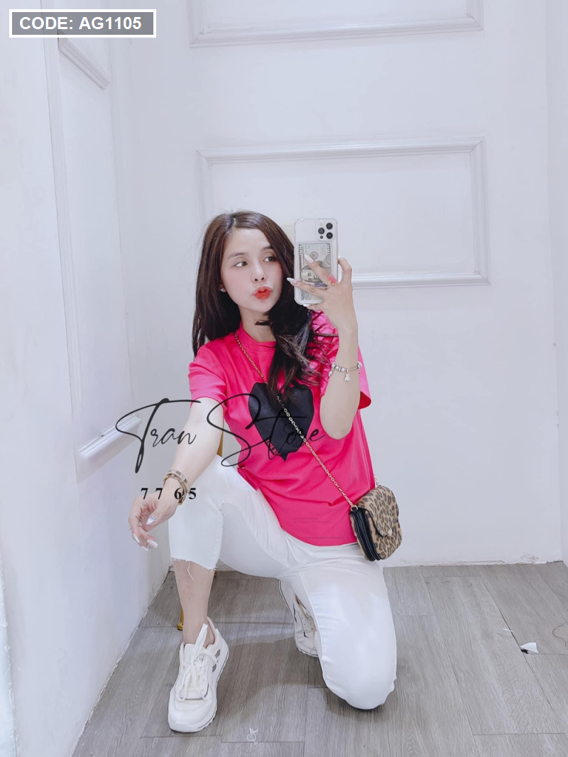 Áo thun nữ in hình trái tim thun thái form ôm