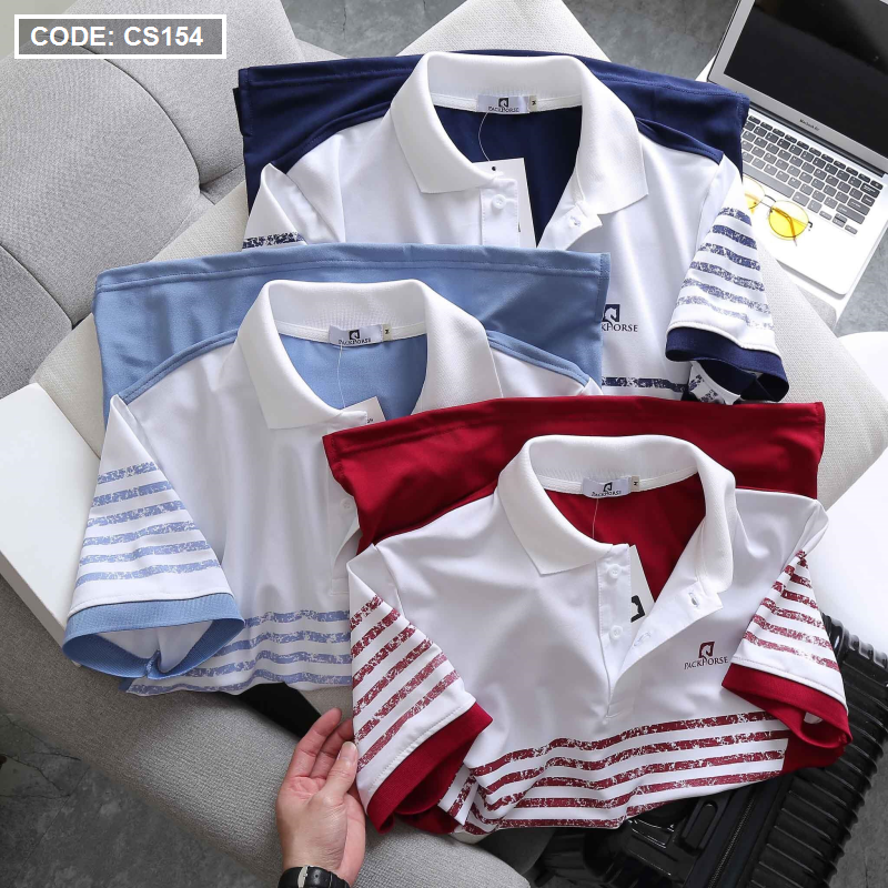 Áo thun nam Polo in sọc màu cao cấp - CS154