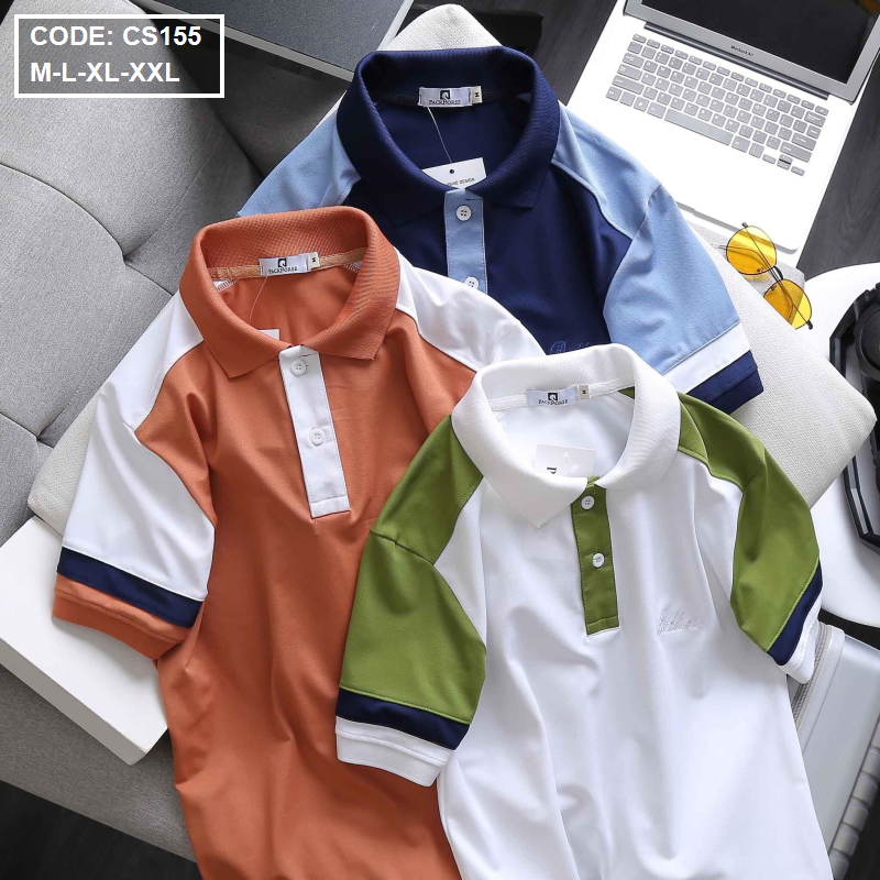 Áo thun nam có cổ phối màu thêu logo - CS155