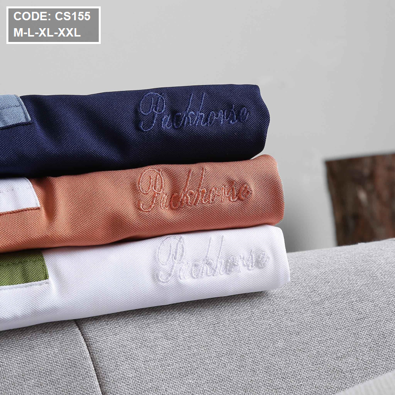Áo thun nam có cổ phối màu thêu logo - CS155