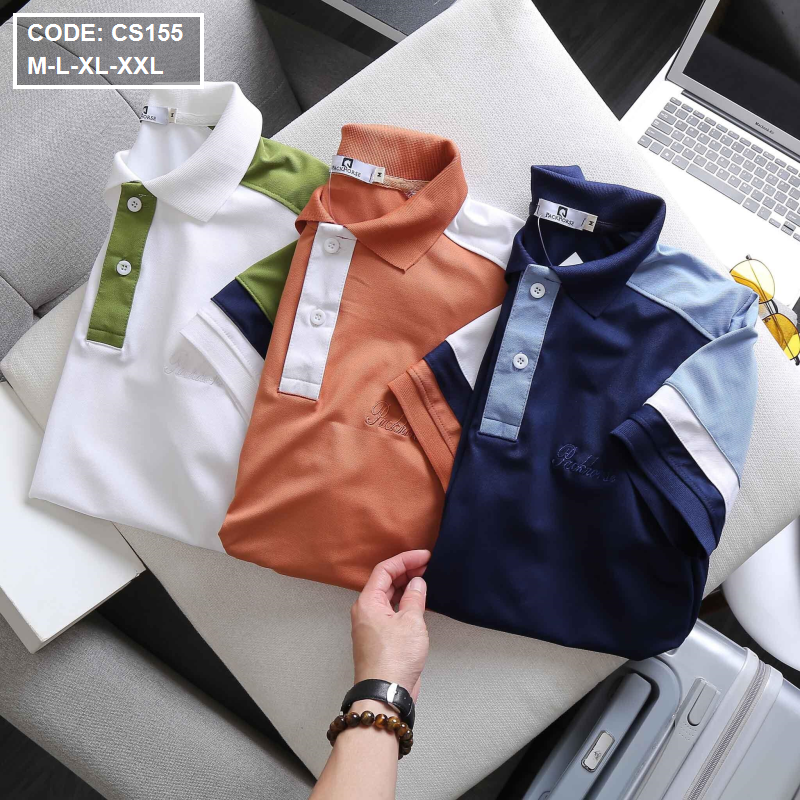 Áo thun nam có cổ phối màu thêu logo - CS155