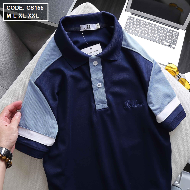 Áo thun nam có cổ phối màu thêu logo - CS155