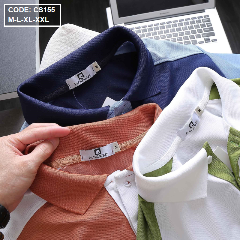 Áo thun nam có cổ phối màu thêu logo - CS155