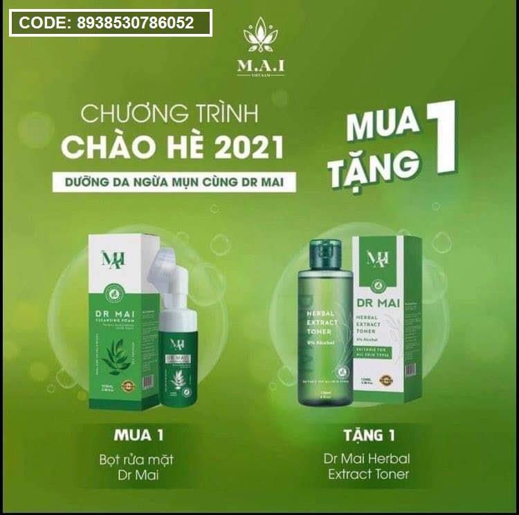 Combo sữa rữa mặt DR Mai và Toner rau Dr Mai dành cho da mụn chính hãng - 8938530786052