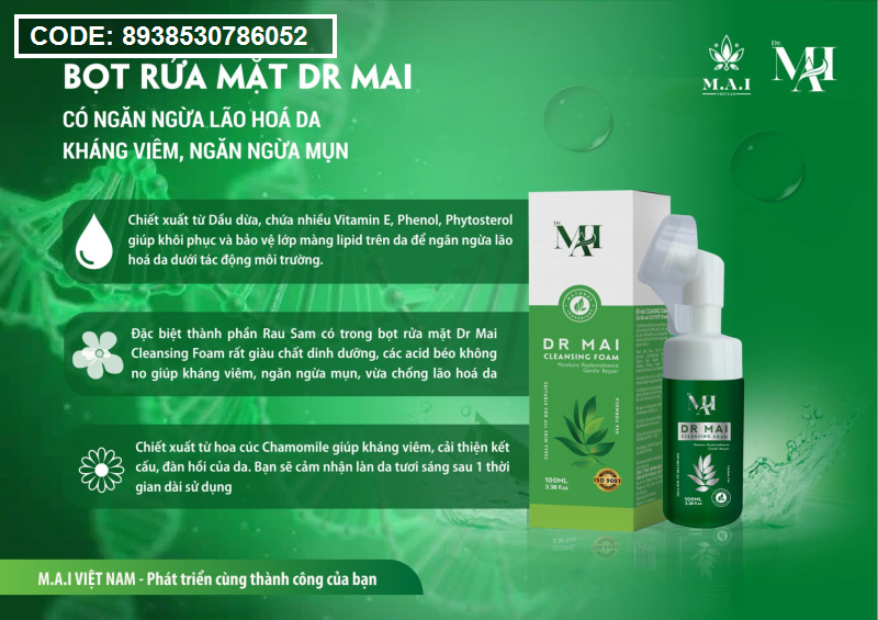 Combo sữa rữa mặt DR Mai và Toner rau Dr Mai dành cho da mụn chính hãng - 8938530786052